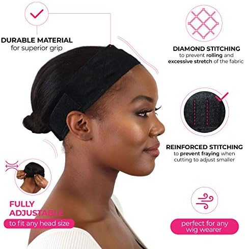 MILANO COLLECTION WiGrip, The Original Comfort Grip Band, Adjustable Wig Bands for Women Provides Glueless Support, Non-Slip Wig Grip Headbands for Women Tension-Free, One Size Fits All, Black, 2 Pack - Image 2