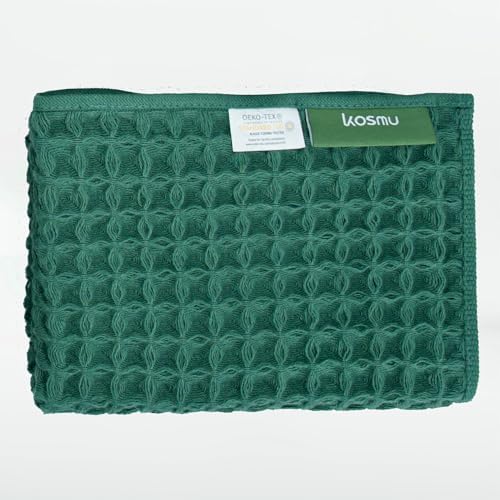 Luxury Organic Japanese Cotton Waffle Bath Towel | Thick, Absorbent, Quick Dry Bathroom Towels for Shower, Sauna, Onsen| Hotel & Spa Quality, Gift-Ready (Forest Green, Face Towel, 16" x 16") by KOSMU