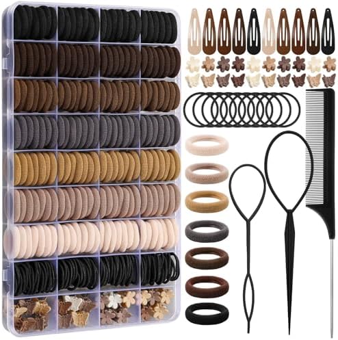Brown Hair Accessories for Girls - 360 Pieces Cotton Toddler Hair Ties Brown Ponytail Holders, Hair Clips and Hair Tail Tools, Neutral Colors by auroray