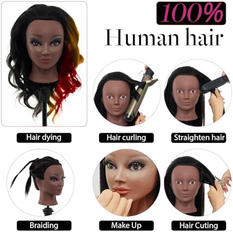 18" 100% Real Hair Mannequin Head with Stand for Makeup Practice - Image 2