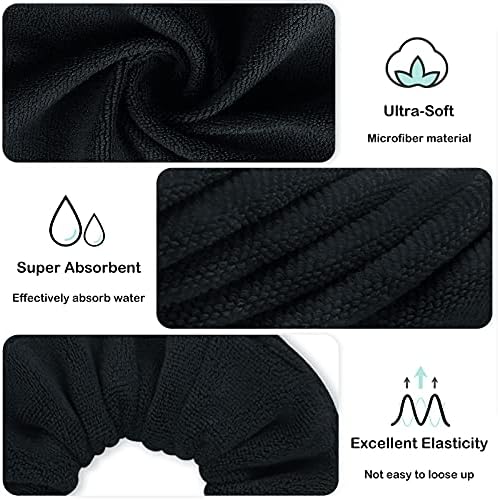 IVARYSS Super Towel Scrunchies for Drying Hair, Absorbent and Soft Microfiber for Frizz Free, Large Thick Ponytail Holder Wet Hair Accessories for Women and Girls, 4 PCS (Black) - Image 2