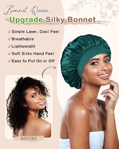 BONNET QUEEN Silk Bonnet for Sleeping Women Satin Bonnet Hair Wrap with Elastic Wide Band Sleep Cap for Curly Hair Night Cap - Image 6