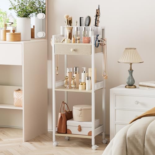 3 Tier Bathroom Organizer Shelf with Drawer, Rolling Makeup Cart - Image 3