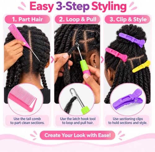 Hair Braiding Tool Kit,10-Piece Hooks,Combs and Pastel Clips - Image 6