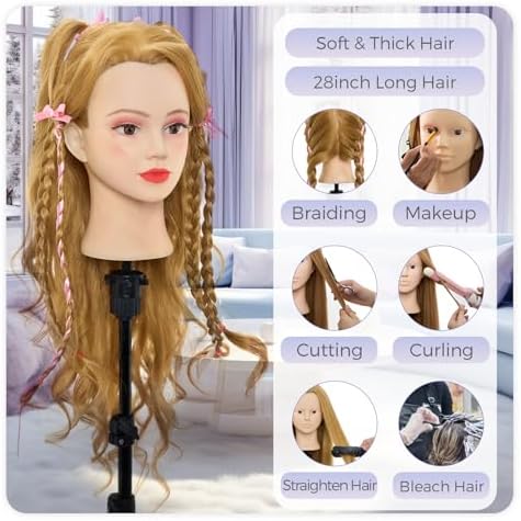 Mannequin Head with 90% Real Human Hair 28" Doll Head for Makeup - Image 2