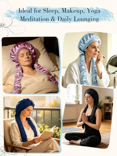 Heatless Curl Satin Bonnet for Sleeping, No Slip Sleep Bonnet with Long Curling Ribbons for Braids & Long Hair - Image 7