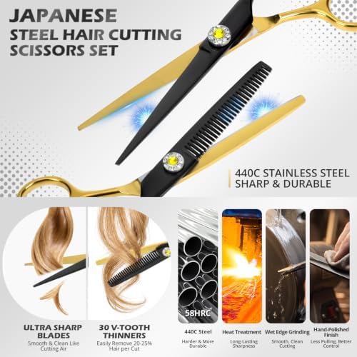 21Pcs 440C Hair Cutting Scissors Kit, Hair Scissors & Thinning Scissors Set - Image 2