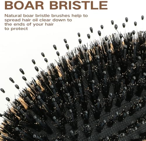 Bamboo Boar Bristle Brush, Detangling for All Hair, Smooth Shine to travel - Image 3