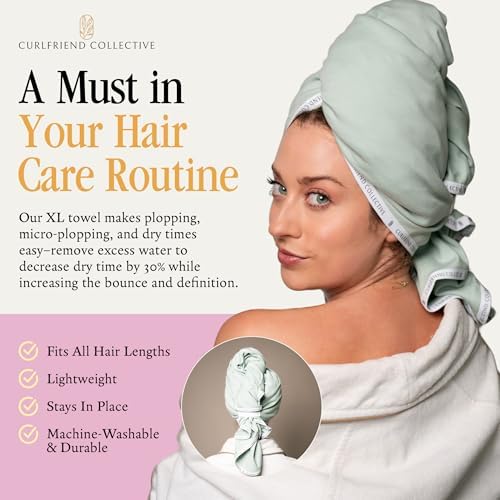Curlfriend Collective Cotton Cloud T-Shirt Hair Towel Duo, Sage The Day - Image 4