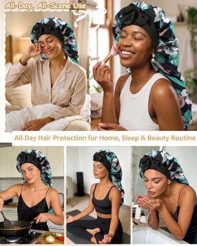 AWAYTR Long Satin Bonnet for Braids - Double Layer Hair Bonnet for Sleeping - Image 5