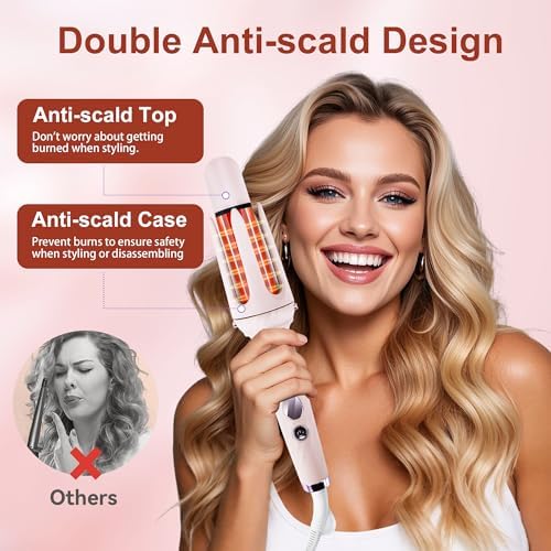 CHIKYO 3 in 1 Multifunctional Hot Tool, Automatic Curling Irons with 2 Ceramic Barrel(1", 1.25") & Hair Straightener Brush, Hair Curler & Straightening Comb, Colored Pink - Image 5