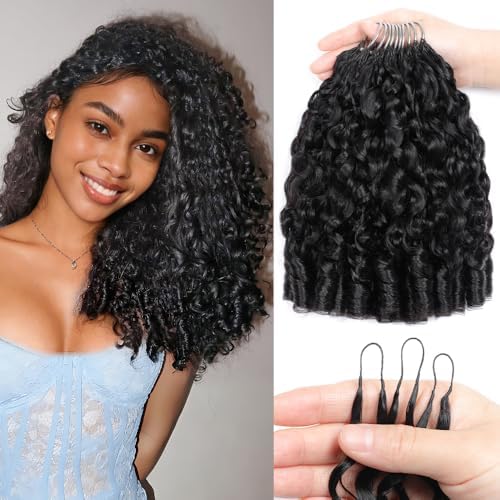 Human Crochet Hair for Black Women 16 Inch 250g Burmese Curly Crochet Human Hair Bundles 200 Strands Pre-separated Feather Crochet Hair Extensions Natural Black by EINbeauty