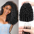 Crochet Human Hair for Black Women 22 Inch 250g 200 Strands Pre-Separated Feather Crochet Hair Burmese Curly Bundles Human Hair Curly Feather Crochet Hair Extensions Natural Black 1B# by EINbeauty