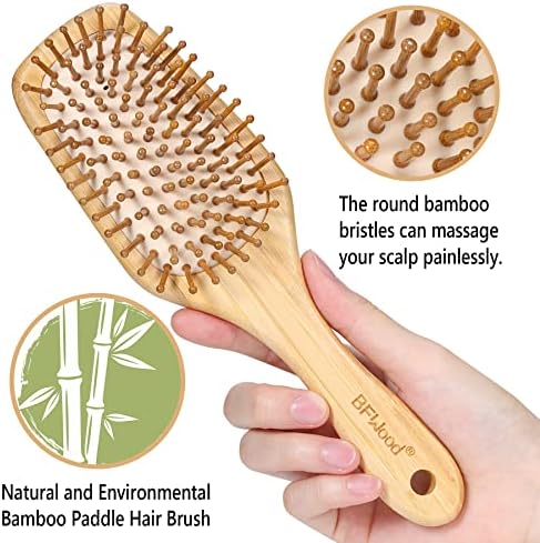 Bamboo Hair Brush with Paddle, Rounded Wood Bristles for Detangling and Gently Massaging Scalp by BFWood, Reduces Frizz and Static - Image 2