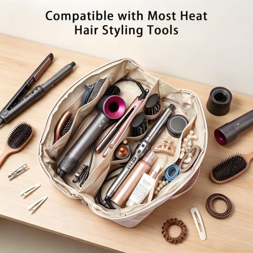 Hair Tools Travel Bag 5-Piece Set with Heat Resistant Mat Insulated Pouch and 2 Cord Straps, Large Fabric Organizer for Hot Brush Curling Iron Flat Iron Hair Dryer, Available in Pink - Image 3