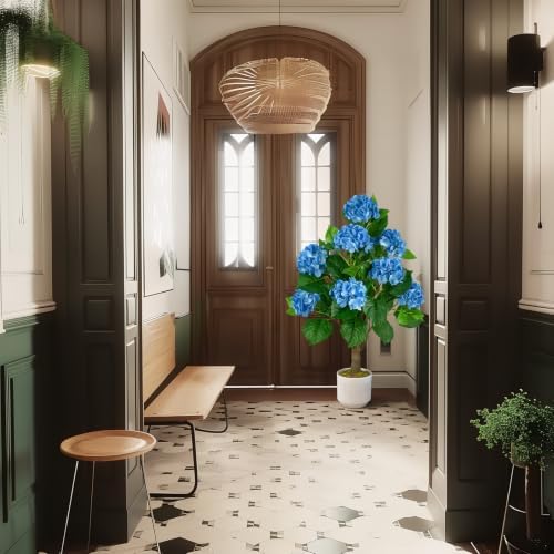 Artificial Hydrangea Tree 2 Pack, 3FT Faux Hydrangea Plant in Pot with Blue Flowers, Greenery Potted Plant for Indoor Outdoor Office Home Porch Decor, Blue - Image 5