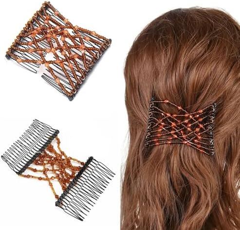 5 Pieces Stretchy Beaded Hair Accessories - Adjustable Elastic Clips, No Crease Pins for Curly Thick Wavy Hair Ponytails, Vintage Bun Makers for Women and Girls - Image 2