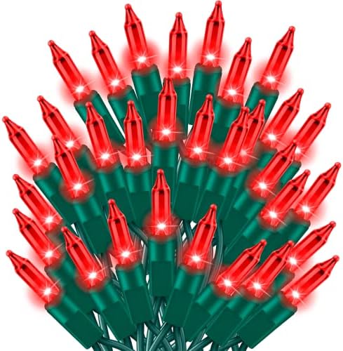 Ultra-Bright Connects End to End Red Christmas Mini Lights 100L 19.6Ft UL Listed Incandescent Bulb String Light Set for Indoor and Outdoor Holiday Garden Party Christmas Tree Garland Decor by TWINGLEHOME