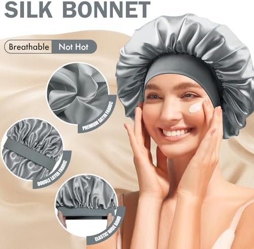 Satin Silk Bonnet for Hair, Double Layer Sleep Cap for Men & Women - Image 3