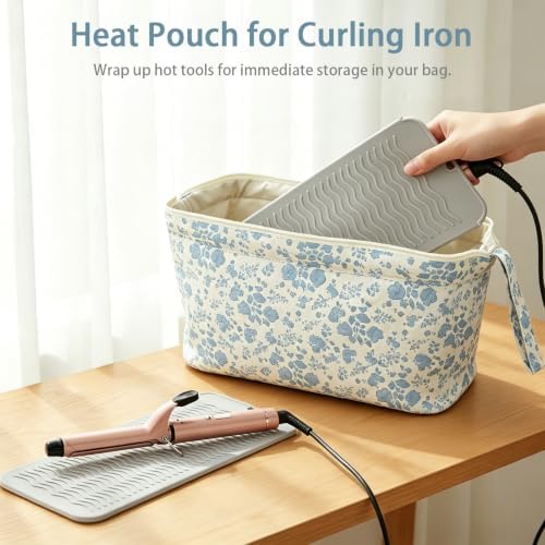 Hair Tool Travel Bag Set, with Silicone Heat Resistant Mat, Heat Resistant Pouch, Large Capacity Portable Travel Organizer Case, for Curling Iron, Hair Straightener (Large) - Image 5