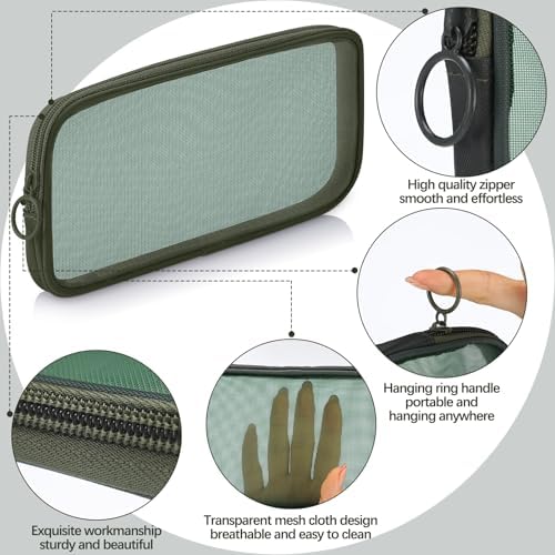 Weewooday 4Pcs Mesh Makeup Bag, Olive Green, Medium, Classic - Image 3