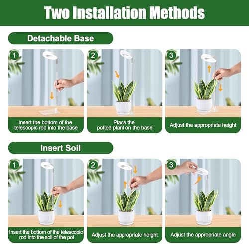 3.54" White Grow Light, Full Spectrum Plant Lights for Indoor Growing with 3/9/12H Timer, 3 Color Modes, 10 Brightness, 6.6"-24.8" Height Adjustable, Small Halo Grow Light with Base, 2 Pack - Image 5