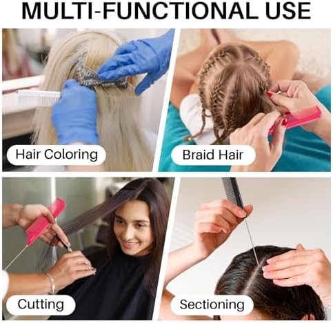 RHOS Carbon Retractable Rat Tail Parting Comb - Portable Fine Tooth Teasing Comb for Styling, Hair Cutting, Braiding with Stainless Steel Pin Tail - White - Image 5