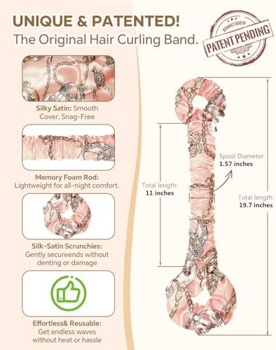 BONNET QUEEN Large Satin Heatless Hair Curler for Long Thick Hair, All-in-One Overnight Curling Rod, Heatless Curls Bun & Built-in Scrunchies, Day-to-Night Styling for Sleep, Travel & Gym, PinkChain - Image 2