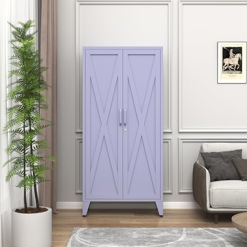 61" H Tall Lockable Steel Storage Cabinet with 2 Doors and 3 Adjustable Shelves,4-Tier Freestanding Metal Locker for Home,Office,Living Room,Gym,Purple 27.6" W x 13.8" D - Image 7