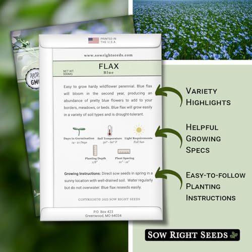 Sow Right Seeds - Blue Flax Seed for Planting Perennial Wildflower Garden - Image 2