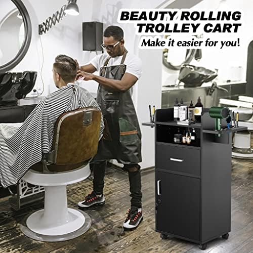 Artist Hand Salon Cabinet for Hair Stylist - Hair Station with Wheels, Beauty Salon Trolley Cart with 6 Tool Holders, 360 Degree Fixed Pulley (Black) - Image 7