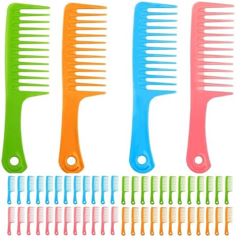 60 PCS Wide Tooth Comb for Curly Hair, Large Tooth Comb Can Easily Detangle Wet and Dry Hair Knots, Used for Styling and Daily Care (Pink + Green + Blue + Orange) by Zeckzoin