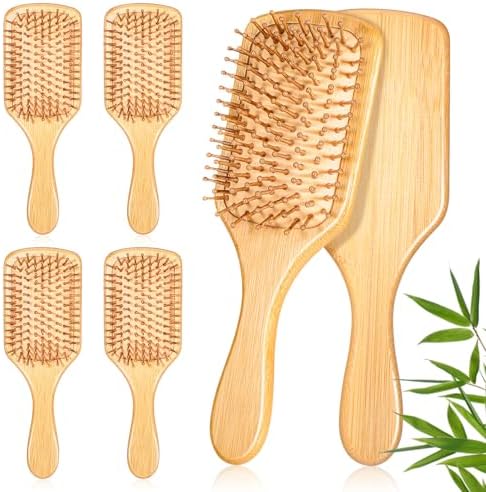6 Pcs Natural Bamboo Hair Brushes for Scalp Massage & Detangling, Anti-Static Wooden Paddle Brush with Ergonomic Handle and Bamboo Bristles, DIY Engraving Gifts, 9.65”x3.35” by Unknown