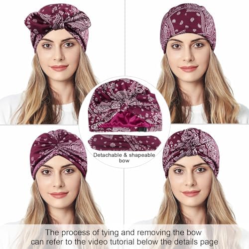Ababalaya Satin Lined Beanies for Women Chemo Headwear Sleep Cap - Image 3
