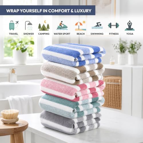 JML Bath Towels, 2 Pack, 27x55 in, Microfiber, Stripe Green - Image 4