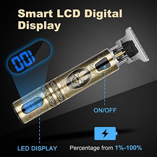 Professional Hair Trimmer for Men, Beard Trimmer Hair Clippers for Men, Cordless Rechargeable Hair Trimmer Metal Body Cutting Grooming Kit,Beard Shaver Barbershop (Bronze with LCD) - Image 4