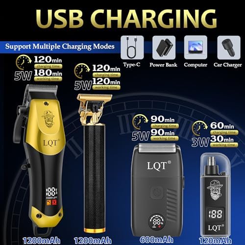 Hair Clippers for Men, with LED Display 4-Piece Cordless Grooming Kit with Hair Clipper, Beard Trimmer, Foil Shaver & Nose Trimmer, Complete Rechargeable Set for Home Barber Use (Black Gold) - Image 2