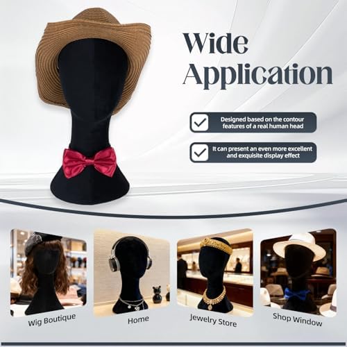 Wig Head Stand Mannequin Head Hat Display Stand Velvet Wig Holder for Mask, Headdress, Necklace (Pink) - Image 3