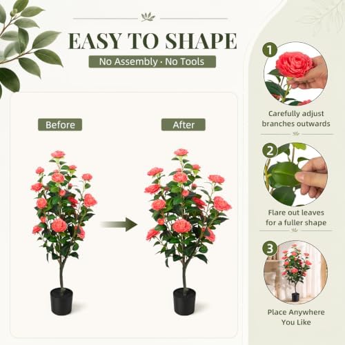 2 Pack 34'' Artificial Camellia Tree with 20 Pink Flowers - Image 5