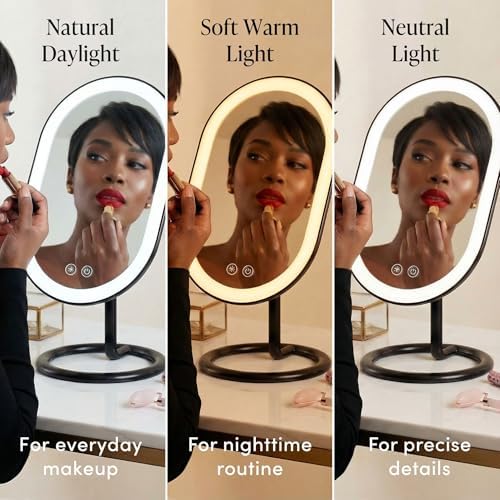 Fancii Vera LED Lighted Vanity Makeup Mirror, Rechargeable - Cordless Illuminated Cosmetic Mirror with 3 Dimmable Light Settings, Dual Magnification (Obsidian) - Image 3
