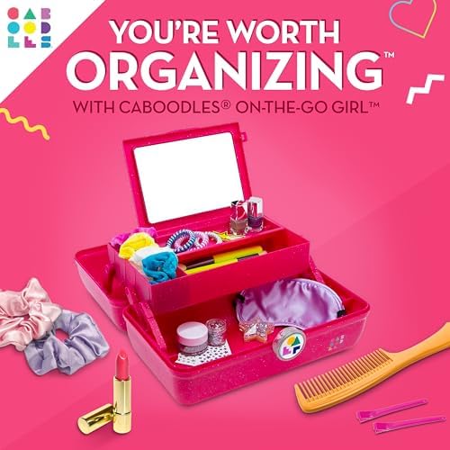 Caboodles On-The-Go Girl Makeup Box, Deep Pink Sparkle, Hard Plastic Makeup Organizer Box, Built-In Mirror, Secure Latch for Safe Travel, Spacious Storage for Large Items - Image 2