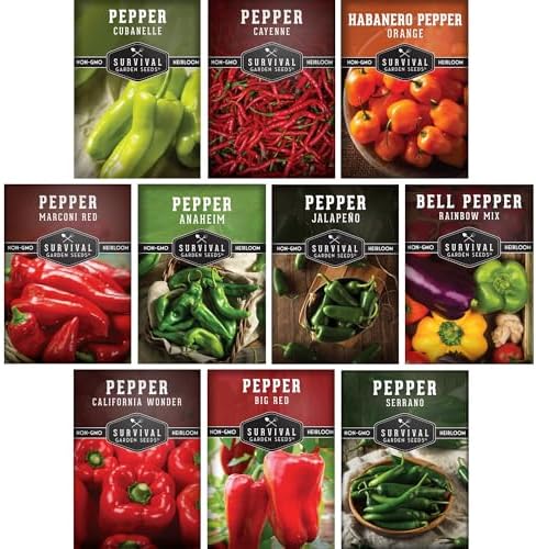 10 Pepper Seed Variety Pack for Planting - Survival Garden Seeds by SurvivalGardenSeeds