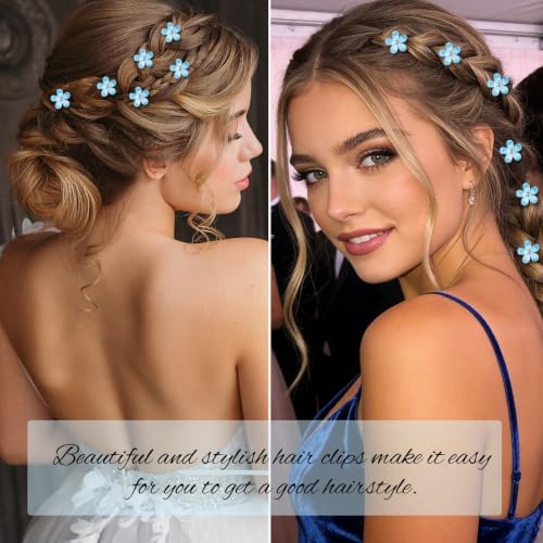 YISSION 20Pcs Mini Ombre Blue Flower Hair Clips Crystal Women Girls Wedding - Image 2