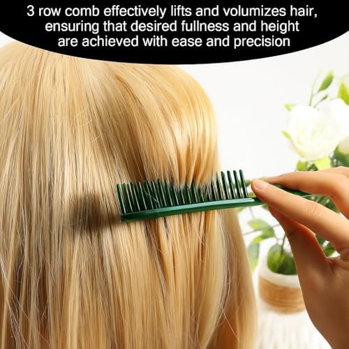 SIMPOR 3 Row Hair Comb for Natural Detangling, Hair Styling Brush, Nylon Bristle Unbraider Teasing Rat Tail Comb for Women Men Green - Image 5