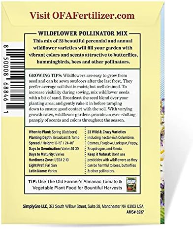 The Old Farmer's Almanac Premium Wildflower Seeds 23 Variety Pollinator Mix - Non-GMO, Open Pollinated - Columbine Cosmos Foxglove Larkspur Poppy Snapdragon Zinnia - Attracts Butterflies Bees Birds - Image 3