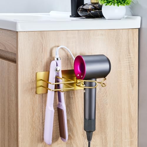 Hair Dryer and Straightener Holder Wall Mounted, Self Adhesive Blow Dryer and Flat Iron Storage Hair Tool Organizer for Bathroom Vanity (Gold) - Image 4