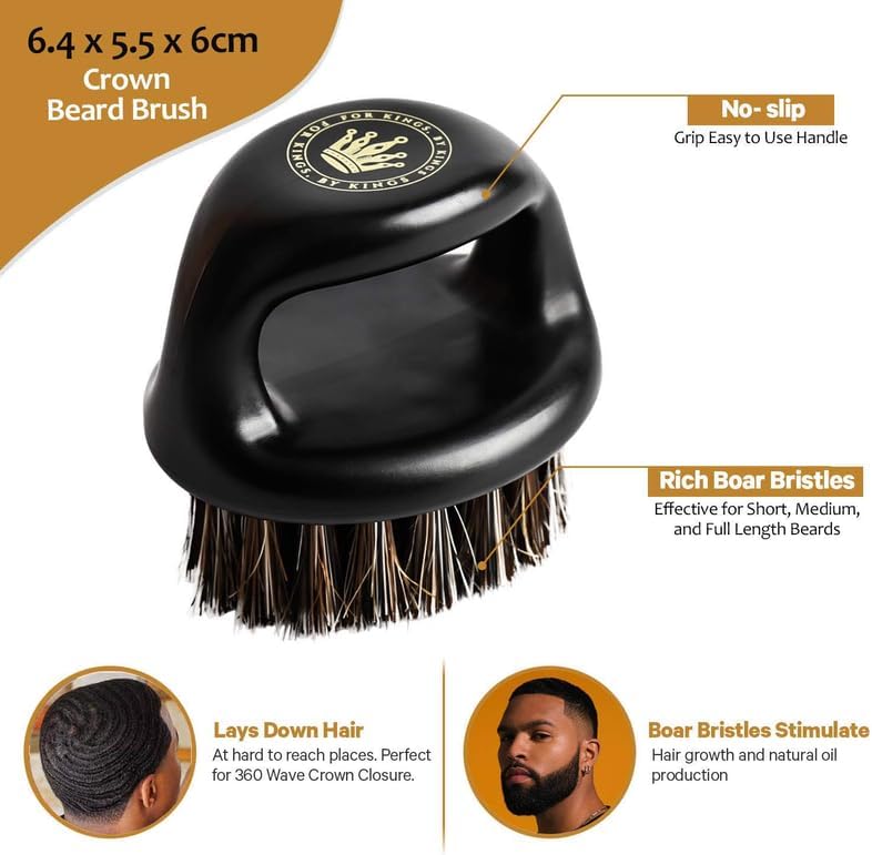 2-Pack Crown Barbers Men's Hair Wavers - Smoothing Medium Soft Boar Bristle Styling Brush for Thick Hair, Beard, and Waves with Durags, Wave Cap, Pomade (Knuckle Brush) - Image 3