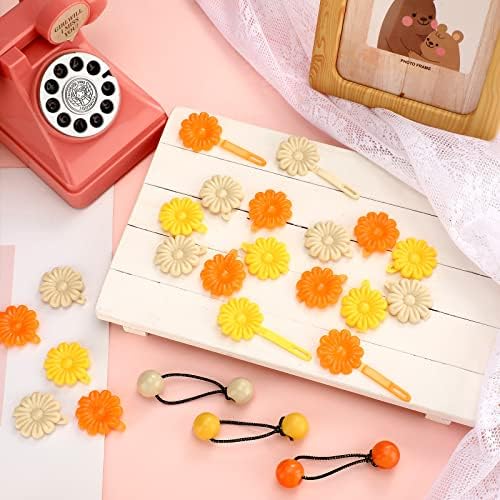 72 Pcs Hair Accessories Set - Self Hinge Barrettes, Bows, Flowers, Plastic Clips for Baby Girls, Toddlers (Orange, Red, Yellow, White) - Image 4