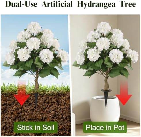 3FT Artificial Hydrangea Tree,White with Spikes 2 Pack - Image 4