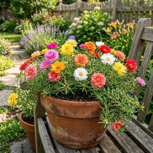 4 Assorted Moss Rose Portulaca Plants, Colorful Ground Cover, 4-7 Inch Tall - Image 3